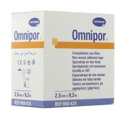 Пластырь фиксирующий, Omnipor (Омнипор) р. 2.5смх9.2м №1 арт. 900581 на нетканой основе гипоаллергенный для щадящей фиксации белый без индивид. упак.